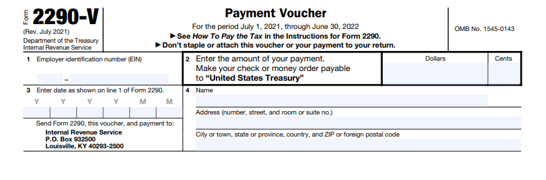 Form 2290-V Payment Voucher