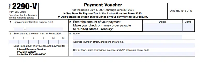 Form 2290-V Payment Voucher
