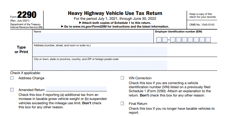 Heavy Highway Vehicle Use Tax Form 2290