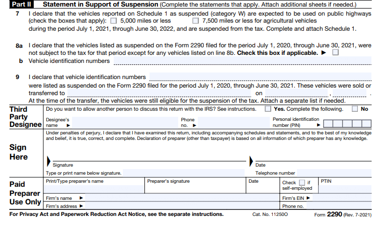 Form 2290 - Part II