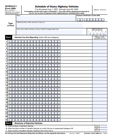 Schedule 1 Of Form 2290