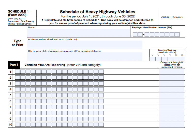 Form 2290 Schedule 1